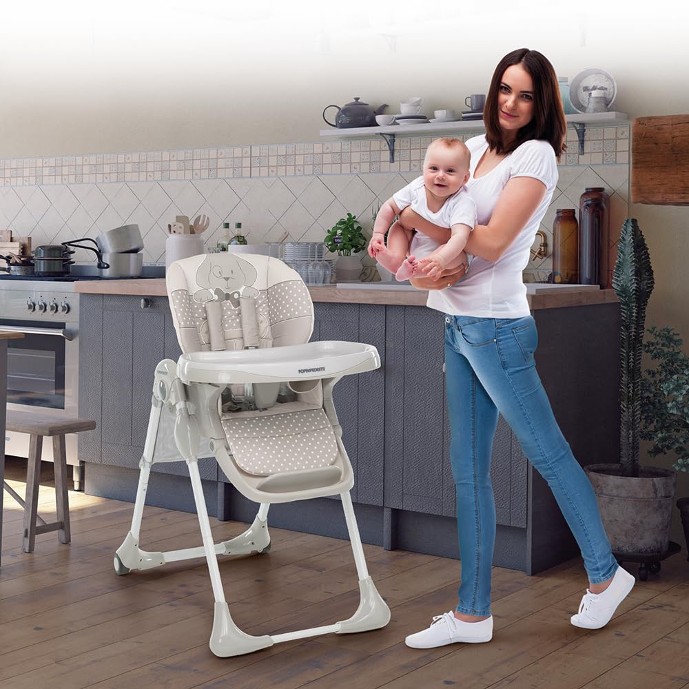 Foppapedretti Seggiolone Meeting, bambini da 6 mesi a 3 anni (fino a 15 Kg), Seduta/Poggiapiedi/Schienale Regolabili, Cesto Porta Oggetti, Stabile e Confortevole, con Imbottitura Lavabile, Augh