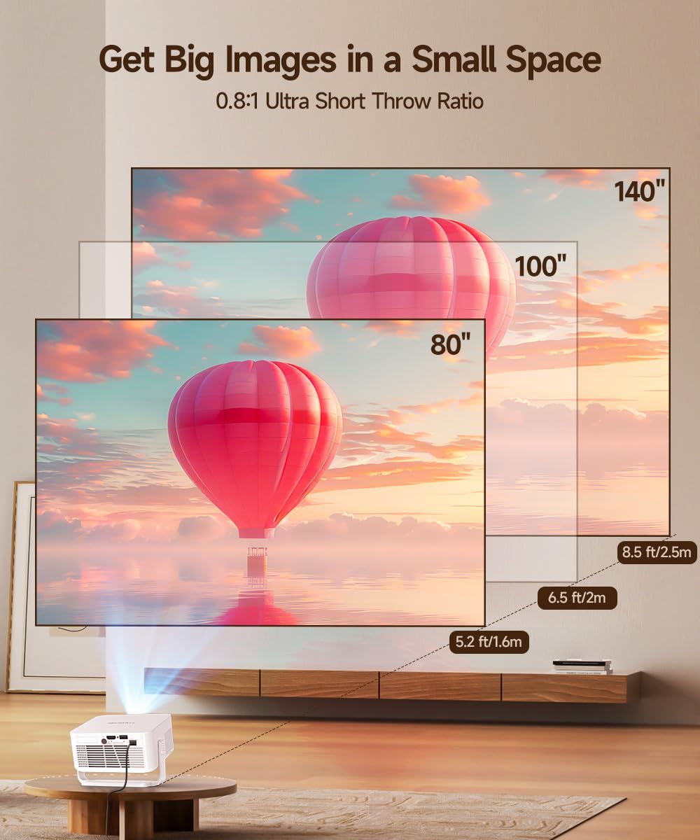 【Messa a fuoco automatica 4K 】Proiettore, Mini proiettore portatile 4K & 8K Full HD compatibile con 260ANSI, Videoproiettore WiFi6/ BT 5.4, Projector home cinema girevole a 180° per