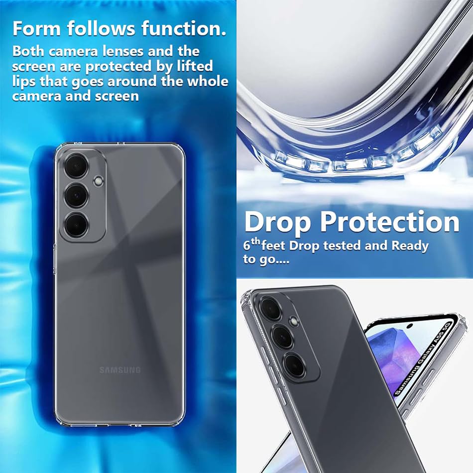 Image of Fashionury Crystal Clear Case for Samsung Galaxy A55 5G | Yellowing Resistance | Transparent TPU Silicone | Raised Camera Lips | Slim Transparent Cover