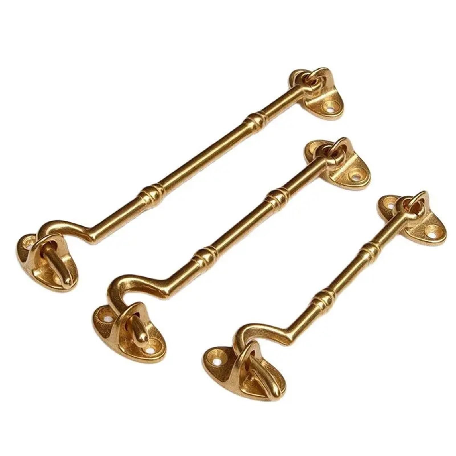 Zntihz Brass 3Pcs Solid Window Hook Eye Latch Wind-Proof Lock Shed Safety Stopper Silent Holder Hasp Vintage For Wooden Doors,Windows(,L15cm)