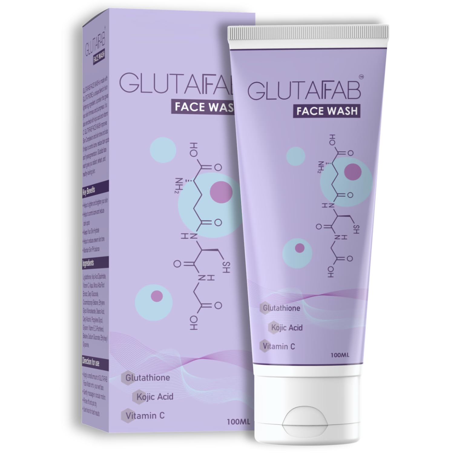 BREEMETIC Glutafab Brightening L-Glutathione Face Wash with Vitamin C & E, and Kojic Acid For Deep Cleansing, All Skin Type, Improving Skin Tone for Men & Women, 100ML (Pack of 1)