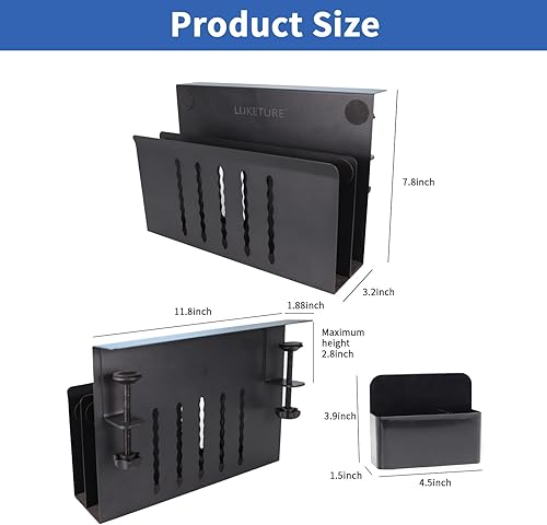 Miniatura 3 de Almacenamiento lateral de escritorio, soporte para laptop debajo del escritorio, almacenamiento de escritorio colgante de acero de 2 niveles,