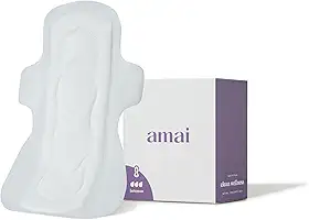 Absorvente Noturno Amai, Fluxo Intenso, Algodão Sem Químicos, Ultra Confortável, Hipoalergênico, Com Abas, Zero Plástico Comum - 8 unidades