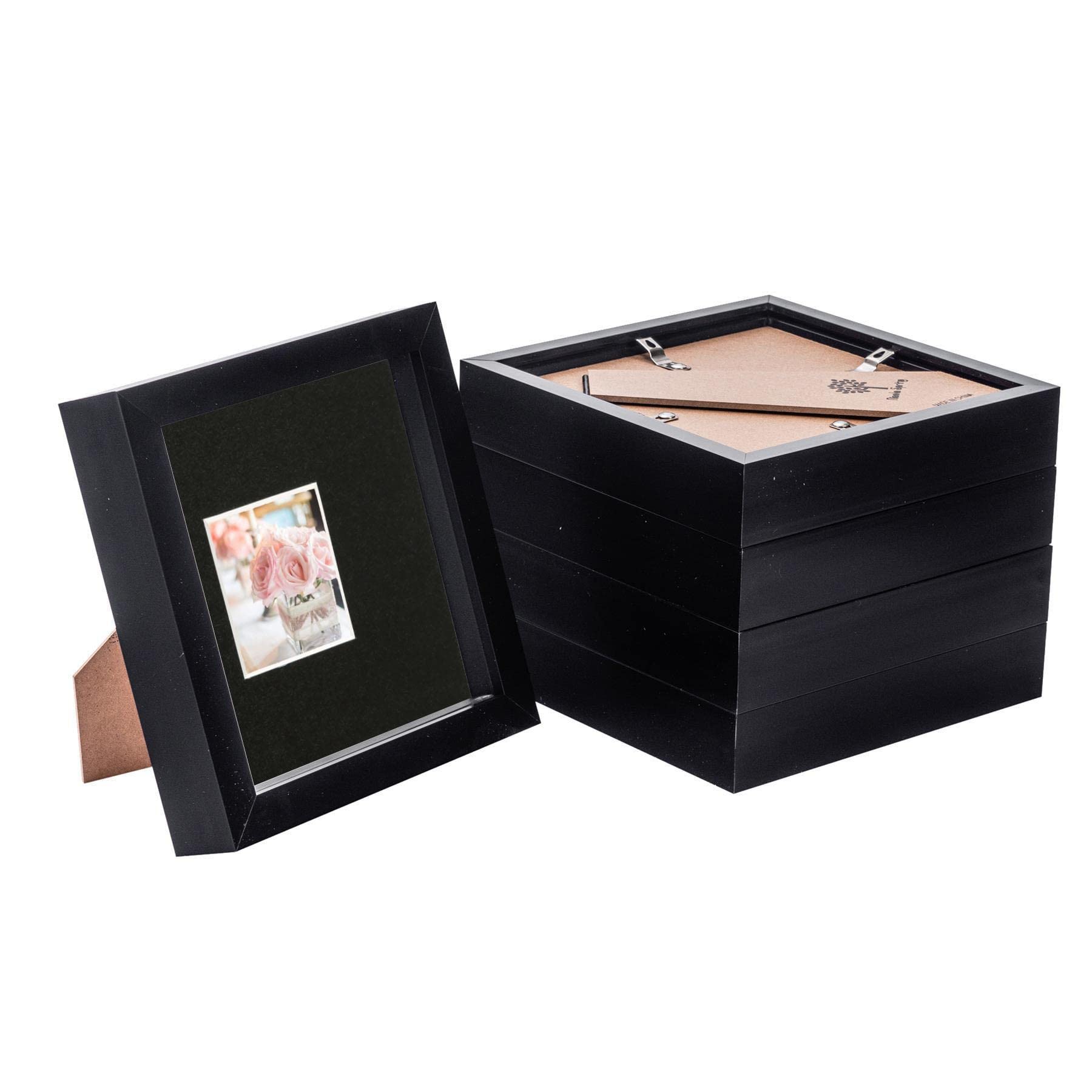 Nicola Spring 6x6" 3D Box Photo Frame - Black Acrylic with Ivory Mount - Pack of 5