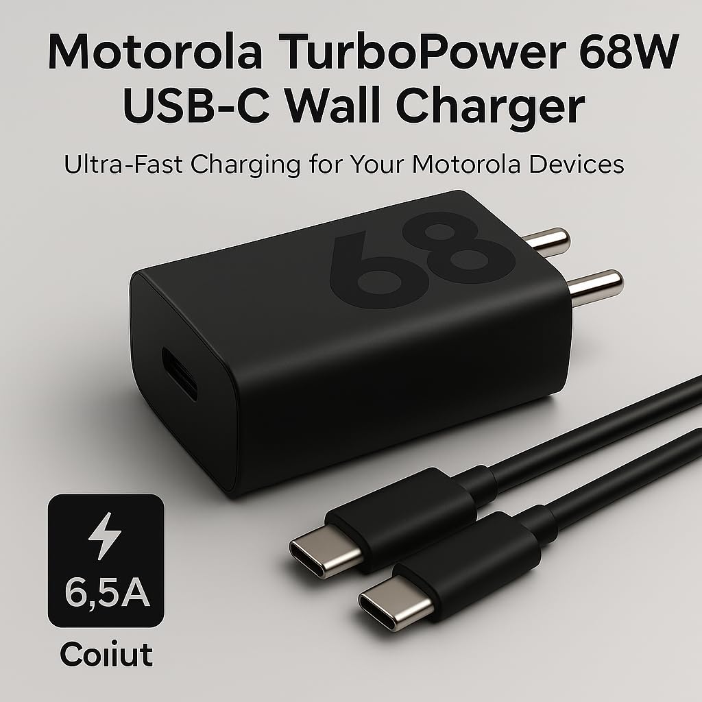 Motorola 68W TurboPower Type C Fast Charger Adapter with 1M Type C Cable Compatible with Motorola Edge 70/60 Pro/Ultra/Fusion/Stylus/G67 Power, G100/G96 5G/G57/G86/g85/Razr 50/G62, 68 W Charge, Black — Amazon image 3
