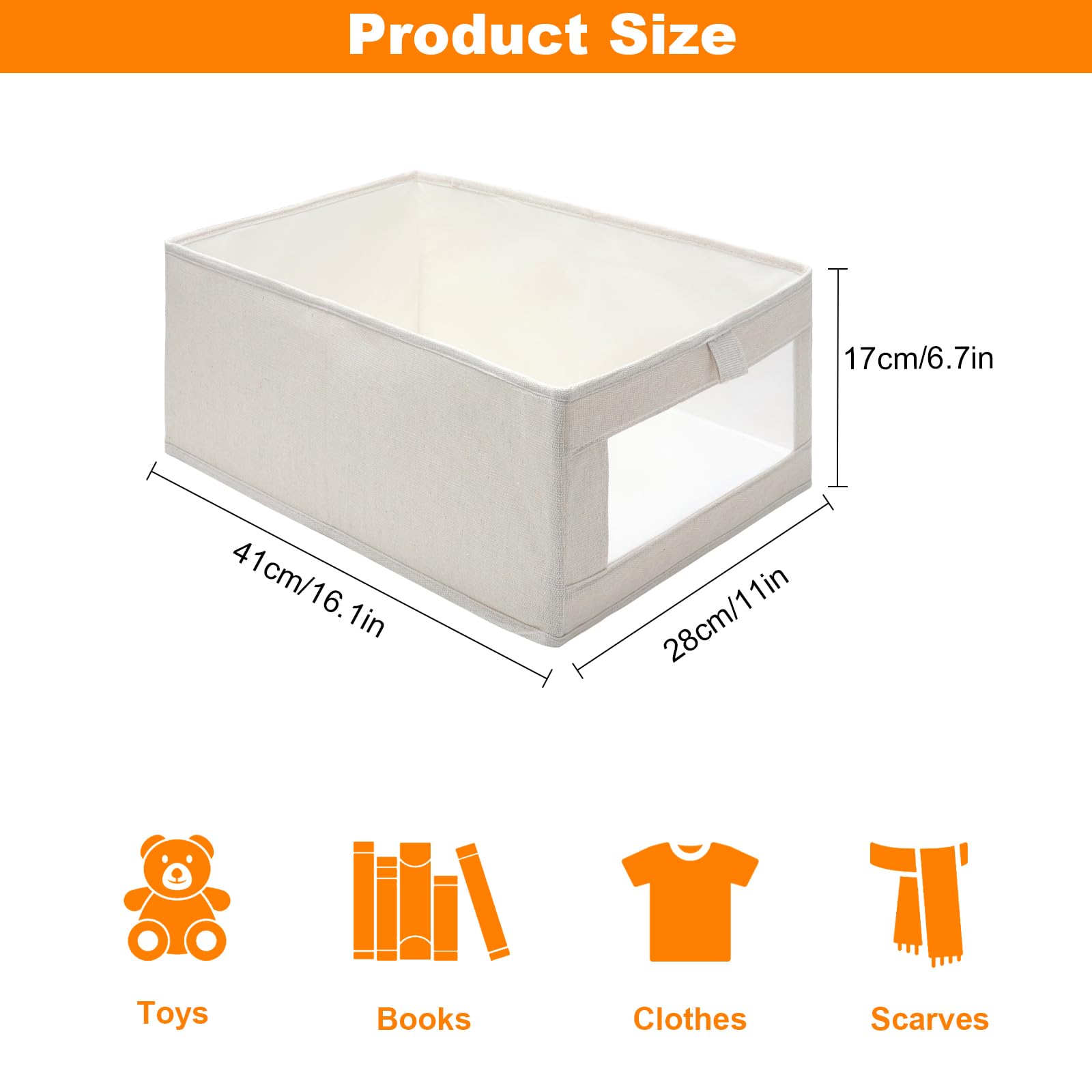 Organizador De Tela WOKICOR De 40x27x17 Cm, Con Ventana Y Asa, Plegable Y Apilable, Color Beige