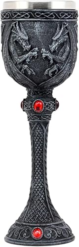 Miniatura 2 de Ebros Gift Mago medieval Druida Alquimia Doble Dragones Gemelos Guardando Cristales de Sangre Cáliz Alto Copa de Vino Cáliz Con Nudo Celta 9.25" H