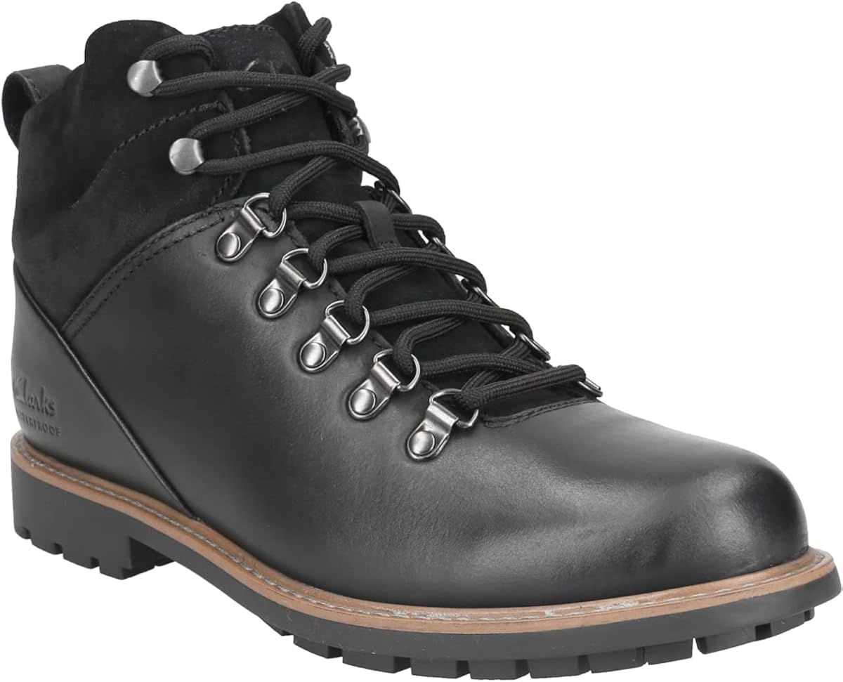Clarks Hi Waterproof Leather Boots In Black Warmlined