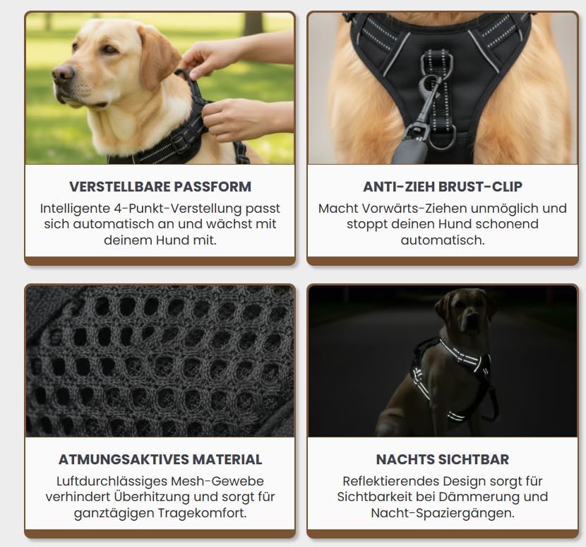 Fellstern Anti-Zieh-Geschirr, Fellstern Geschirr mit Step in Design, Atmungsaktiv & Gepolstert, für Entspanntes Spazierengehen, Kontrolle ohne Ziehen, für Hunde jeder Größe (XL)