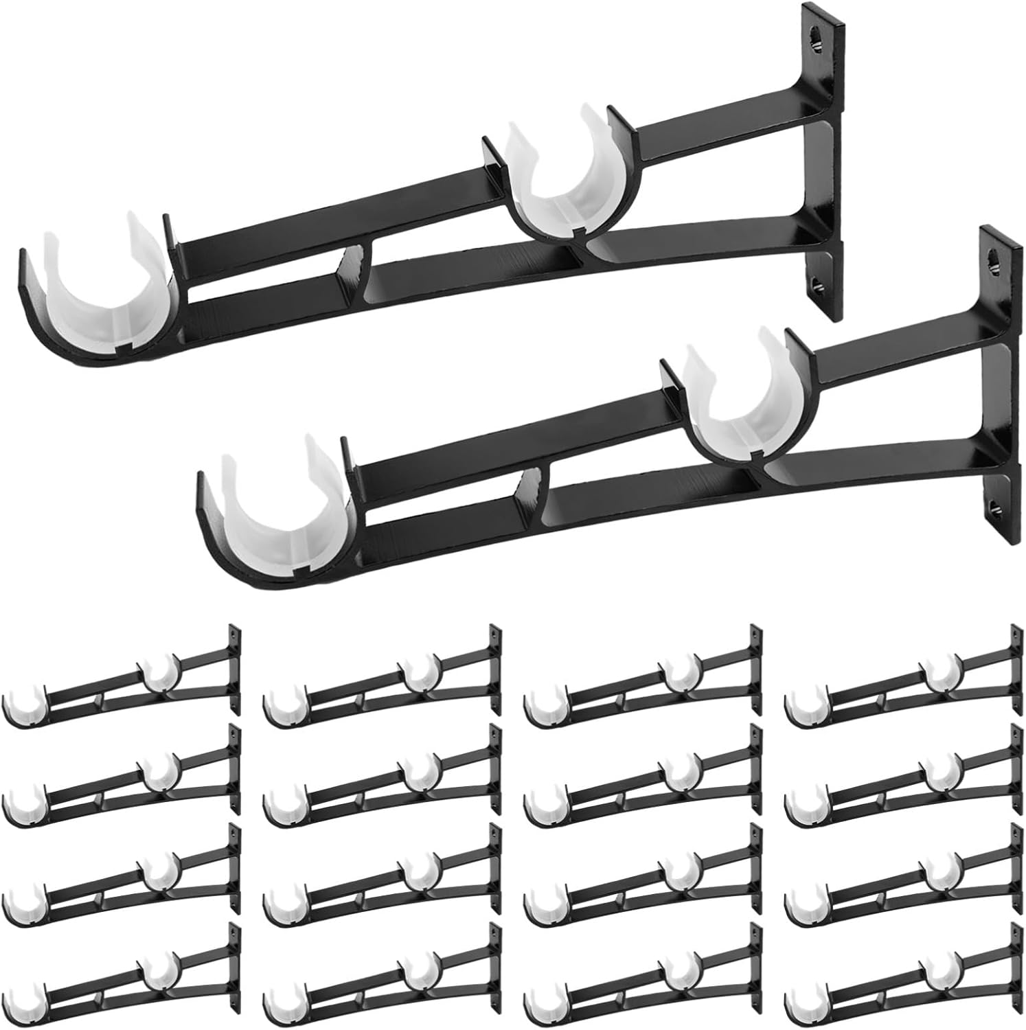16 Heavy Duty Curtain Rod Brackets, Aluminum Alloy Drapery Holders for 1-Inch Rods, Wall-Mounted Double Support Brackets