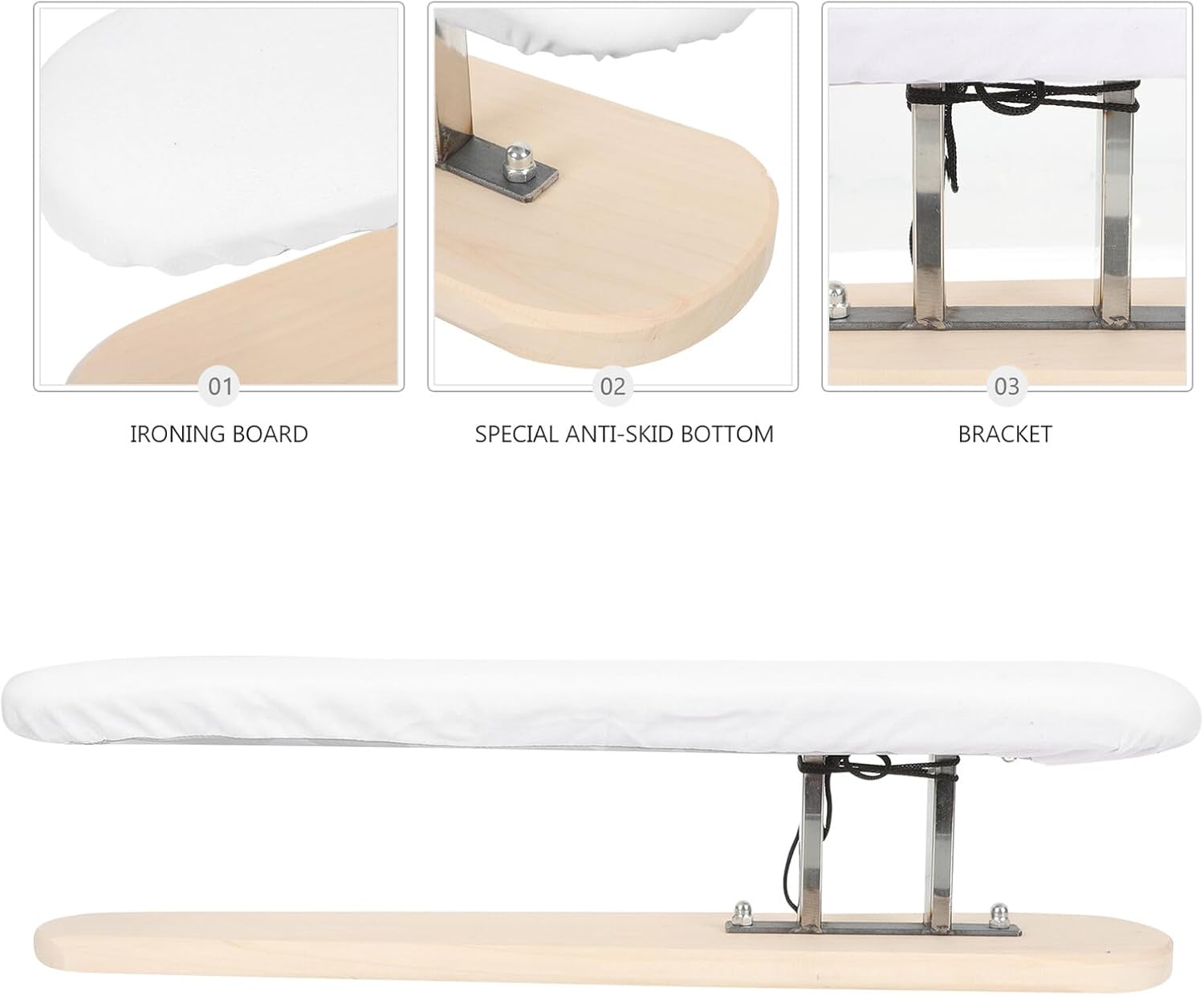 Wooden Portable Ironing Board with Thick Stable Support and Elastic Edge Cover for Household Shirt and Garment Steaming Suitable for Home Dorm Laundry and Tailoring Use
