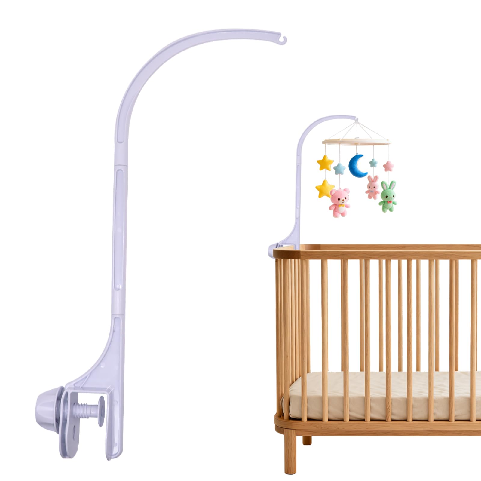 Mobile Baby Halterung aus Kunststoff, Halterung Mobile Babybett und Mobile Halterung Wickeltisch in Naturweiß, Sicher und Stabil für Spieluhren, Windspiele und Babyzimmer-Deko