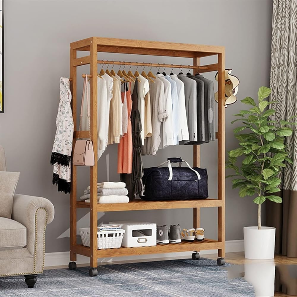 MYUYEE Clothes Rail, Shoe Bench, Coat Rack, Coat Hanger, Clothes Rack, Coat Rack With 2-Tier Shoe Racks, Freestanding Coat Rack For(Onecolor 100Cm-Onecolor)