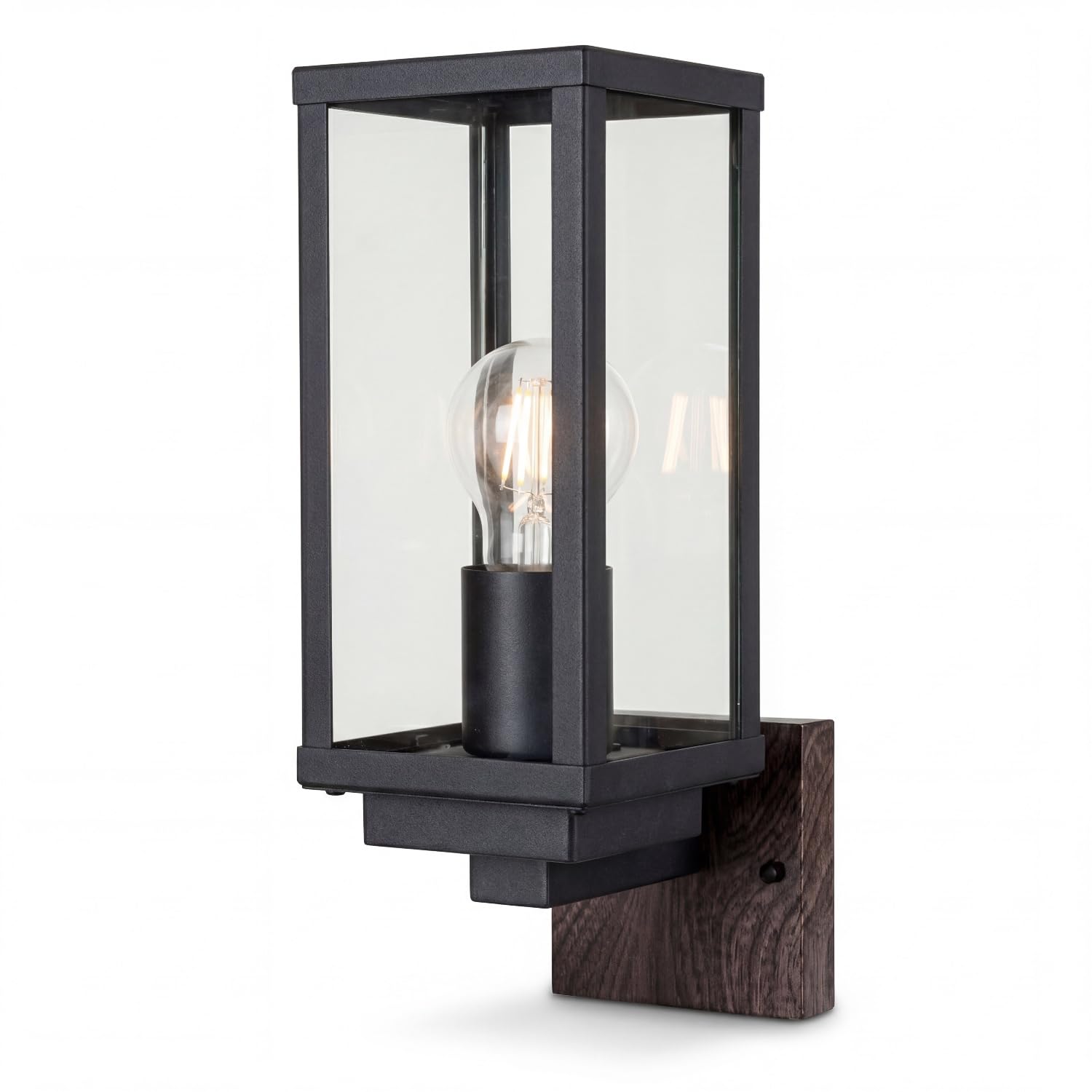 Kinkiet zewnętrzny aluminium drewno czarny naturalny IP44 balkon dom taras gł. 17 cm E27 jasne światło outdoor vintage kinkiet zewnętrzny ogród BAGNY