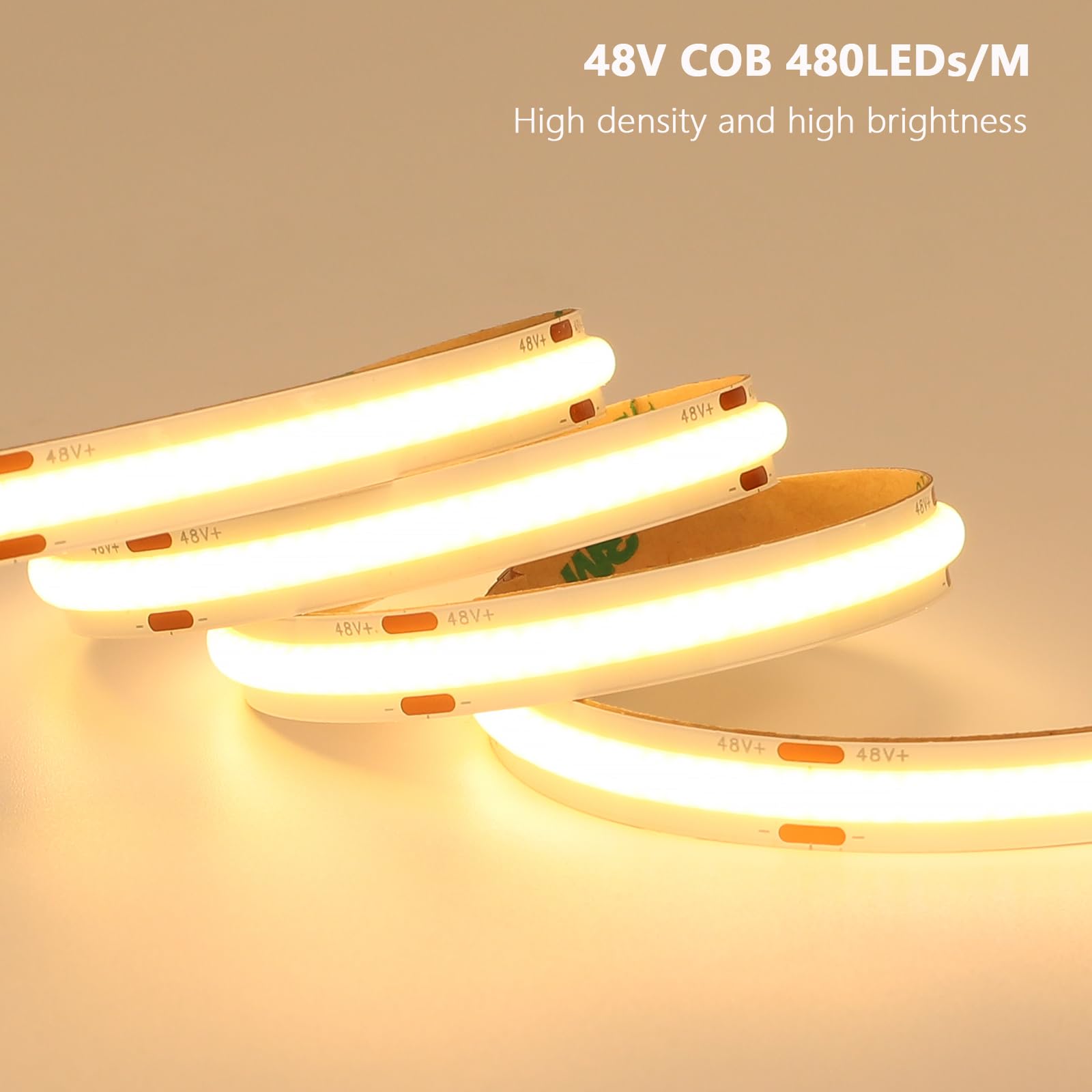 BENLUN 48V COB LED Streifen 20m CRI 92 mit Netzteil | 3000K Warmweiß LED Strip 160W 480LEDs/m Schneidbar Selbstklebend für Schlafzimmer Zimmer Dekoration