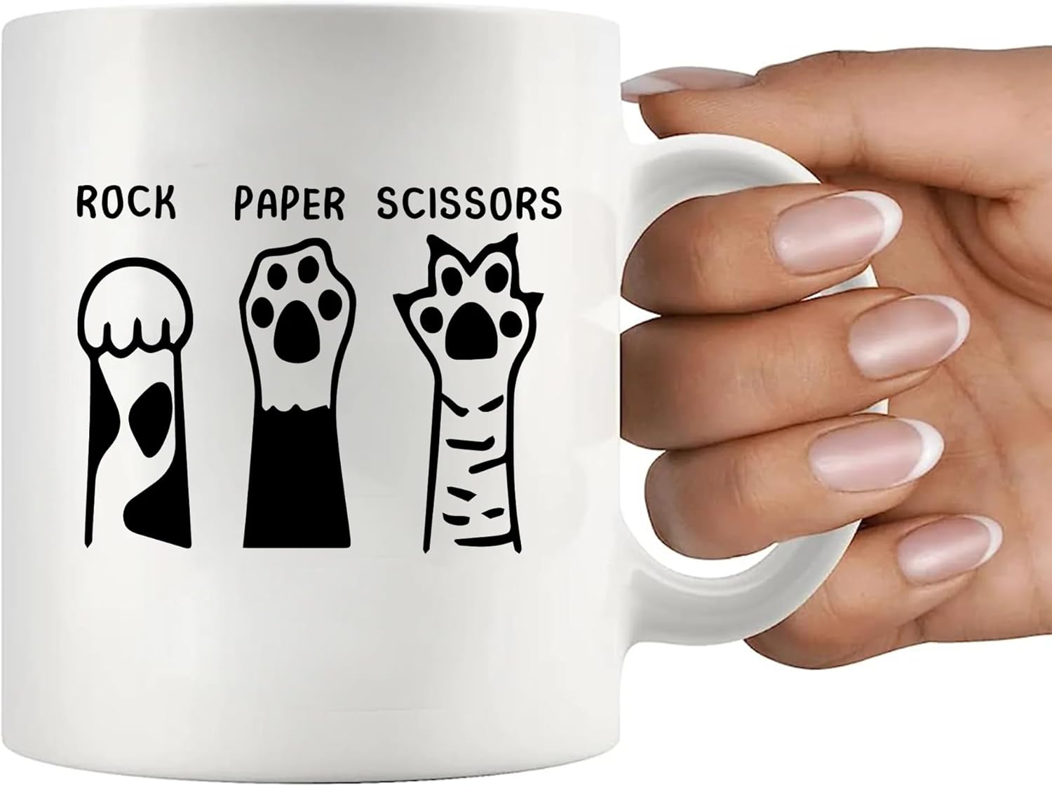 Rock Paper Scissors Cat Lover Gifts for Girlfriend Boyfriend Sister Brother Friend Pet Owner Mom Dad Cat Paw Ceramic Mug (White, 11 oz) - Image 7