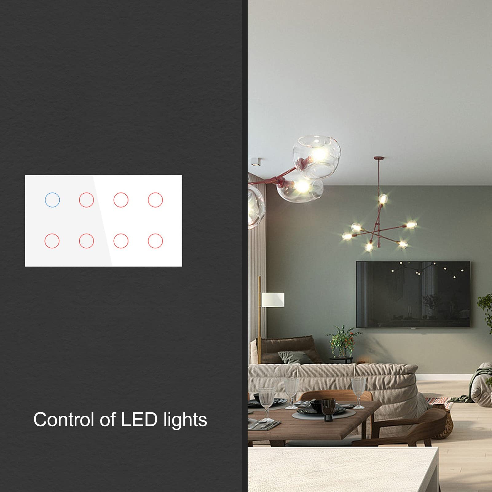 Garosa Interruptor de Luz Táctil Inteligente de 8 Bandas, Panel Inalámbrico con Temporizador y Control de Voz, Ideal para Automatización del Hogar AC100-240V