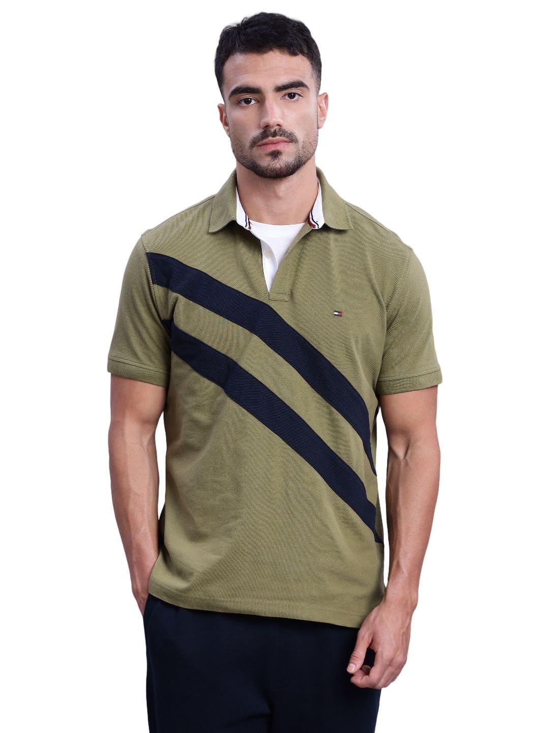 Tommy Hilfiger Men Olive Striped Tshirts-picture-27