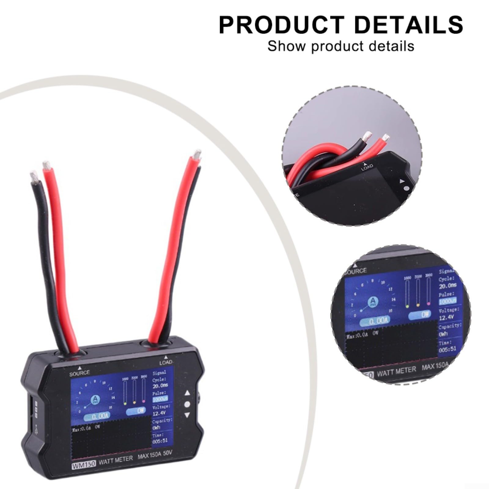 WM150 Leistungsmesser Wattmeter Analysator, 1-50V 150A LCD Display Spannung und Strom Tester mit für PWM Signalgenauigkeit für RC, fpv, ESC und für Batterieprüfung