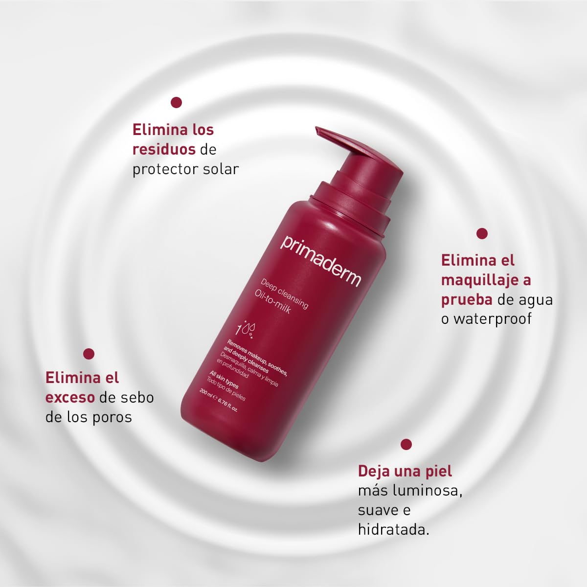Primaderm - Deep Cleansing Oil-to milk - Aceite Limpiador Facial - Desmaquillante Facial para Maquillaje a Prueba de Agua - Todo Tipo de Piel - 200 ml
