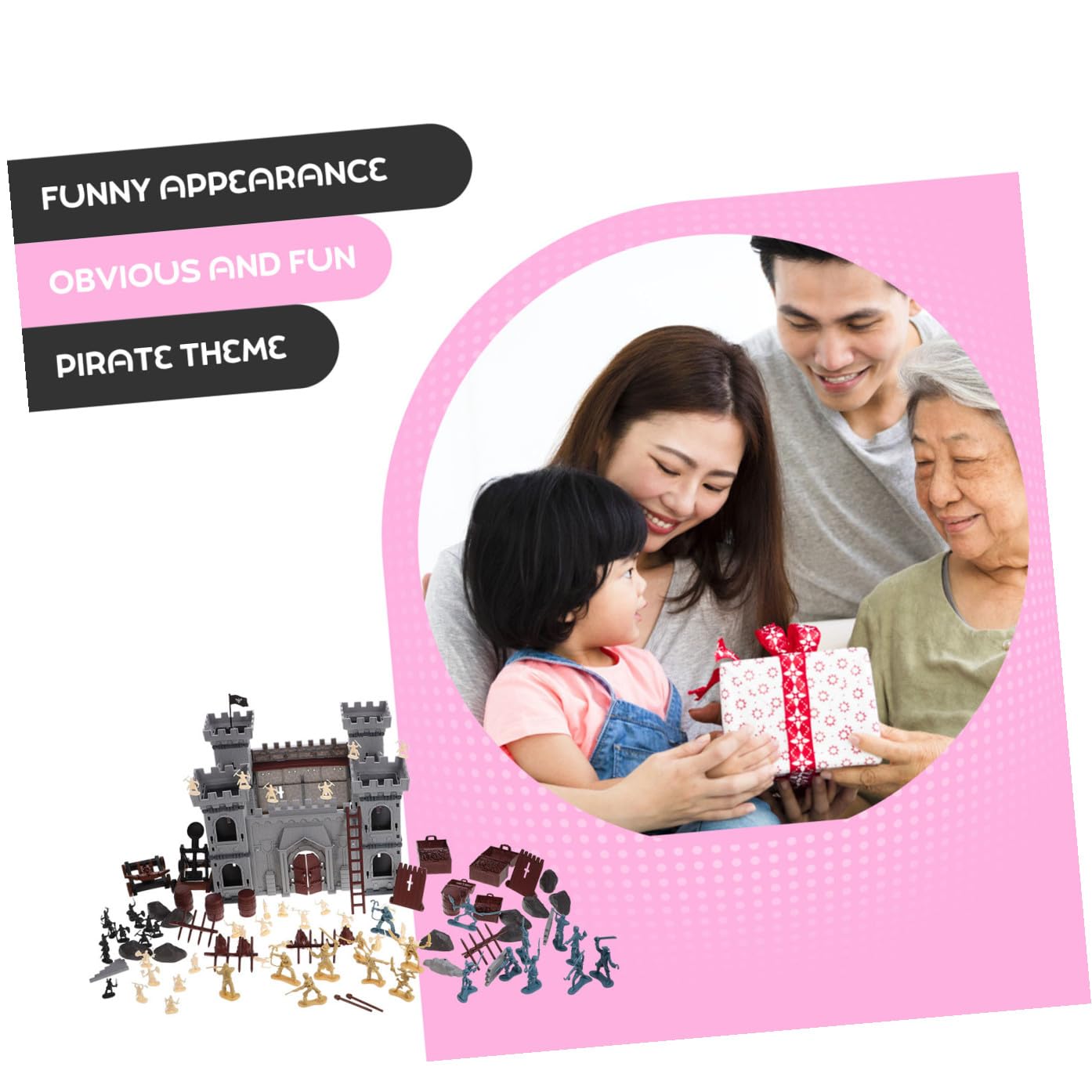 ERINGOGO Set Costruibile Fortezza a Tema Pirata 310 Pezzi in Plastica | Gioco Educativo Decorativo, Completo Accessori e Borsa, Stile a Tema Pirata