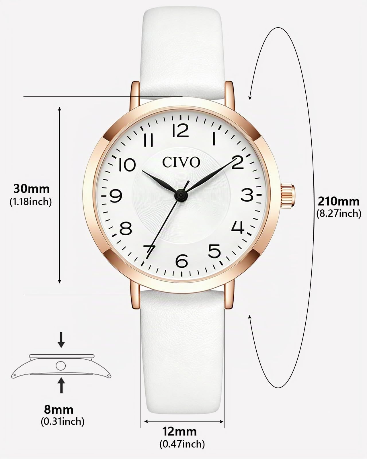 CIVO Reloj Mujer Fácil de Leer: Esfera Pequeña con Números Arábigos Agujas para Uso Diario - Analógico Cuarzo Reloj de Pulsera con Correa de Cuero - Regalo para Ella
