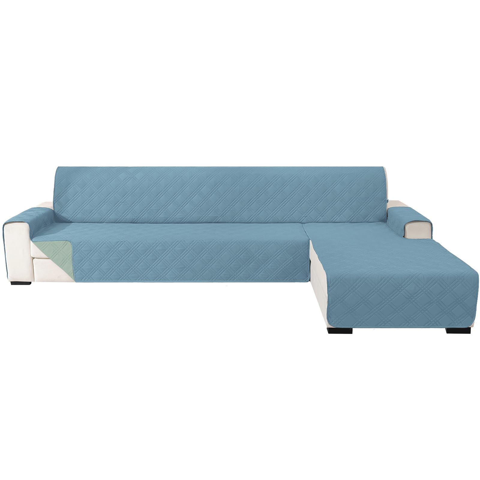 Ystyle Funda Sofa Chaise Long 2 Plazas Reversible, Universal Cubre Sofa L, Funda De Sofa Chaise Longue Izquierdo/Derecho, Protector Sofa Antiarañazos Lavable (210cm, Azul Claro + Verde Claro) Global Recycled Standard Global Recycled Standard Global Recycled Standard