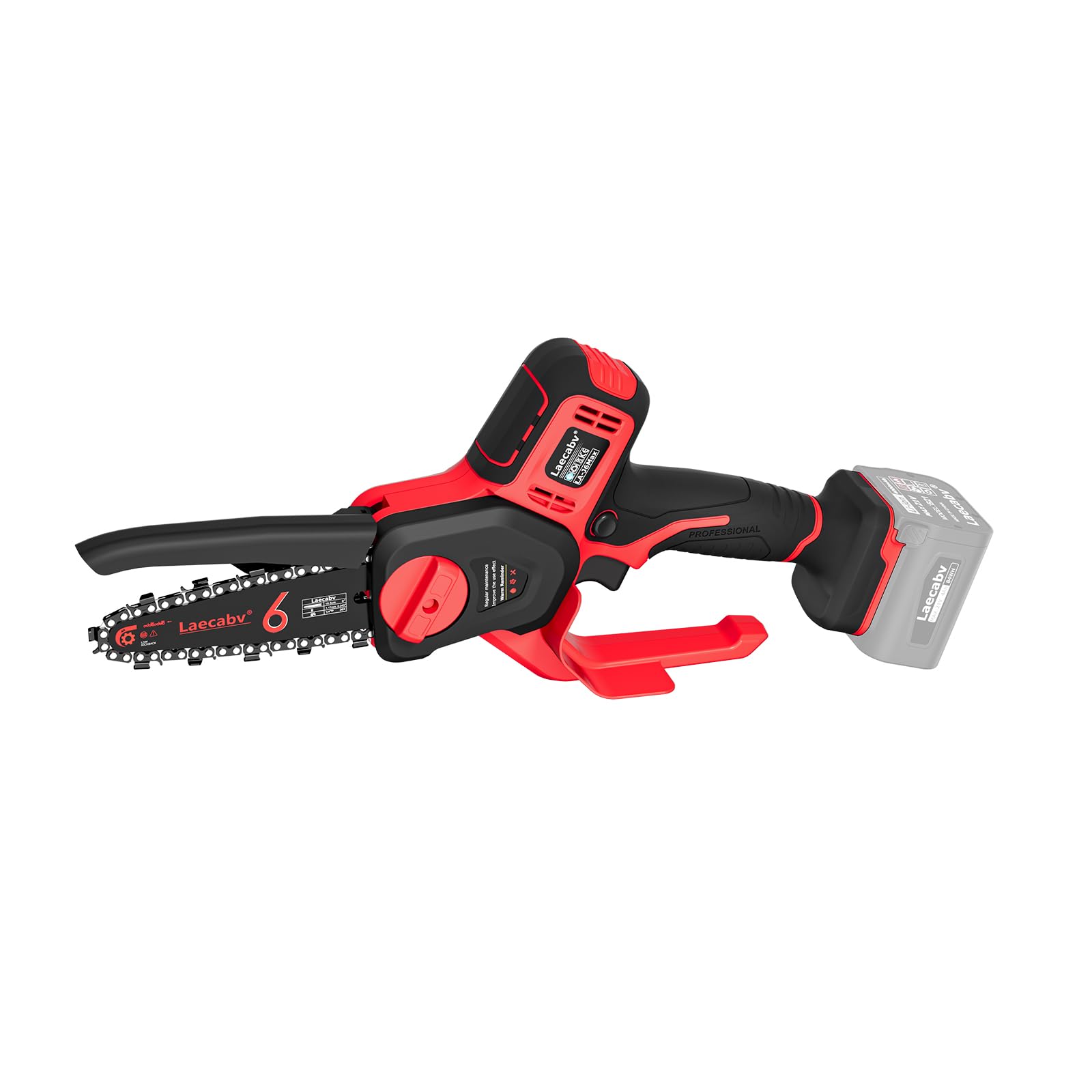 Laecabv Mini Motosierra Eléctrica de Mano, Rojo | Batería no incluida, Bloqueo de Seguridad, Para árboles, Para ramas, Para jardín