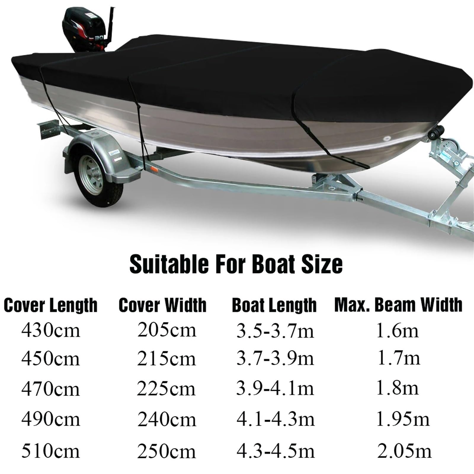 Abdeckplanen Für Boote 14-16ft 210D Trailerable Boat Cover Waterproof Fishing Speedboat Wasserdichte Bootsplane Mit Tasche