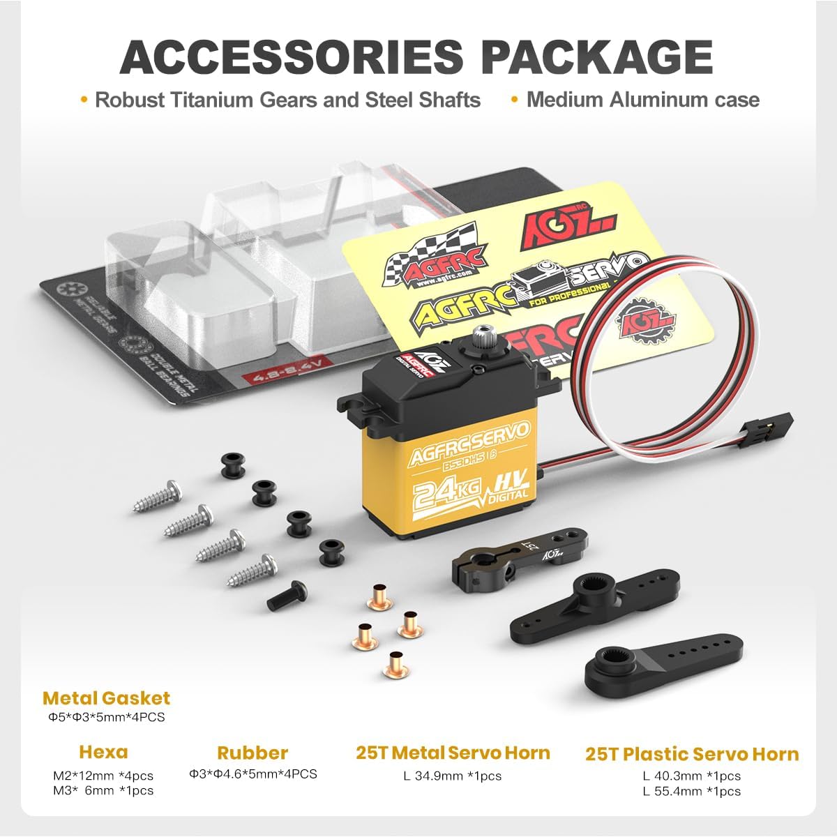 AGFRC 24KG Digital High Torque Servo Programmable Metal Gear Steering Servo for 1/10 RC Car Truck Crawler, 180 ° (B53DHS)