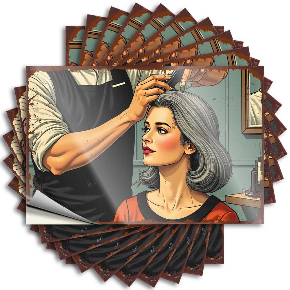Positive, Saying Laptop Vintage Salon Scene: Hairdresser Styling Gray Hair | Beer Man CABE Decor(8X12CM)