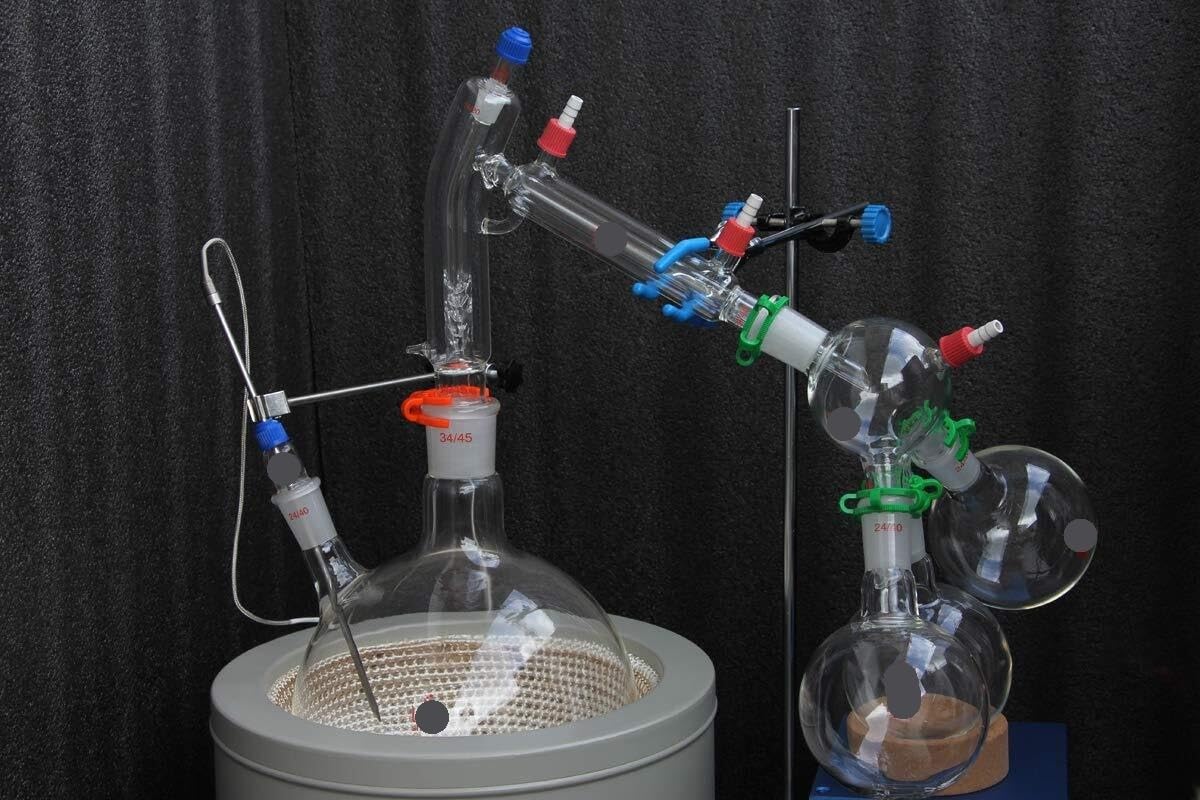 Kit de destilación de recorrido corto de vidrio de 5000 ml con trampa de frío y manta calefactora magnética: configuración completa de laboratorio for destilación fraccionada de 220 V