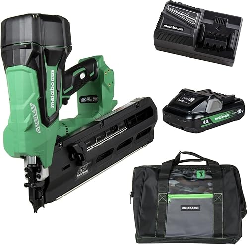 Metabo HPT Kit de clavadora inalámbrica MultiVolt de 18 V  Cargador de 21 grados  Clavos de cabeza redonda de 2 pulgadas hasta 3-12 pulgadas