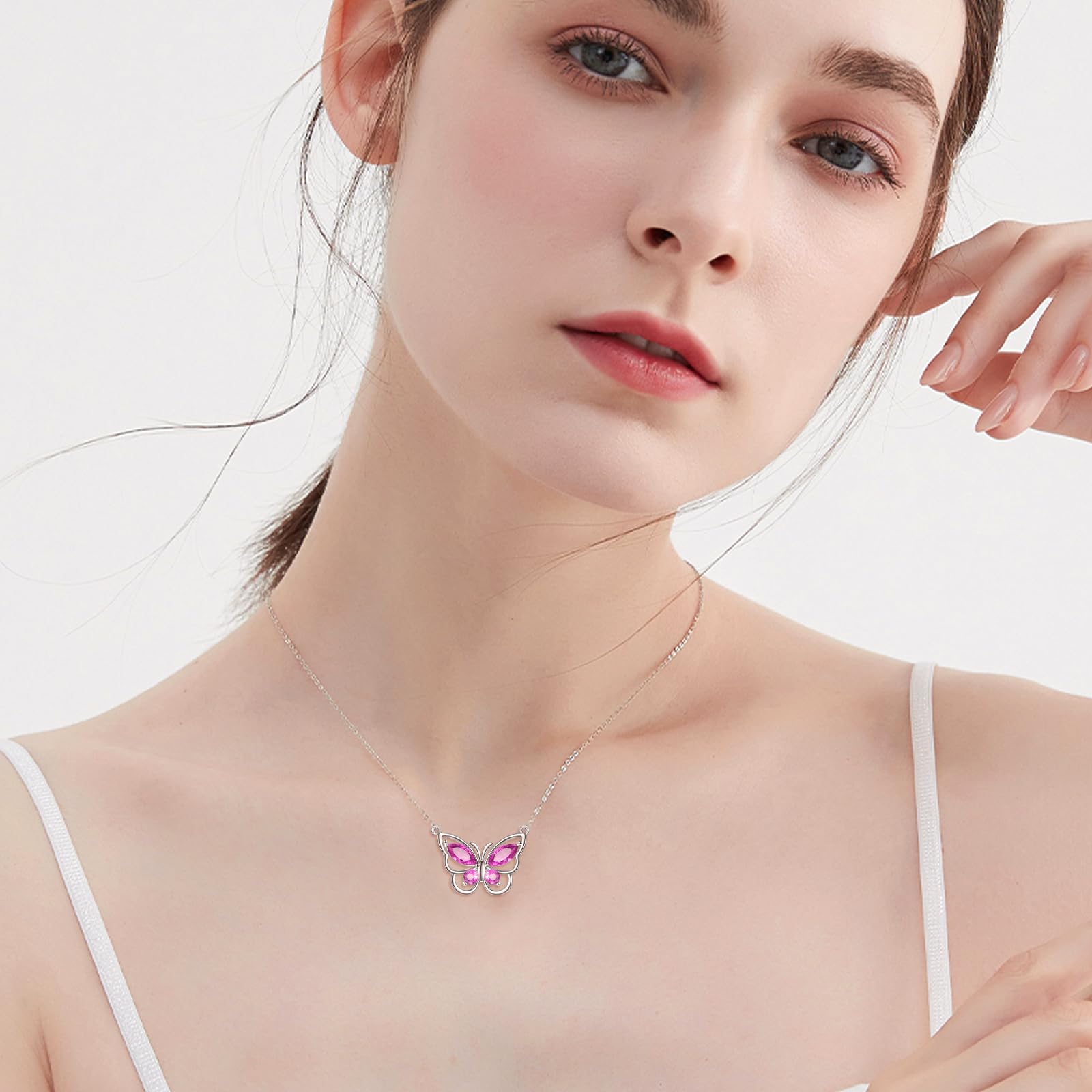 Schmetterlings Kette für Damen 925 Sterling Silber Kristall Schmetterlings Haslkette Geburtsstein Amethyst Anhänger Schmuck Geschenk