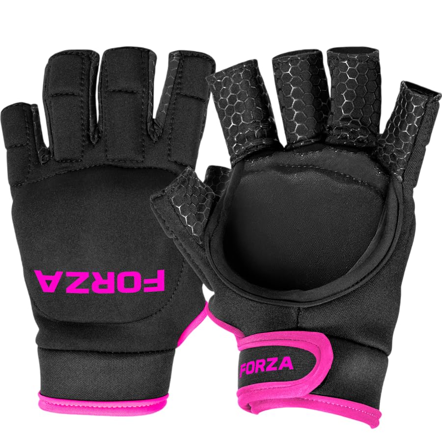 FORZA PU Hockey Gloves | Left Handed Field Hockey Gloves | Multiple Sizes (L, Half Finger Glove - Pink)