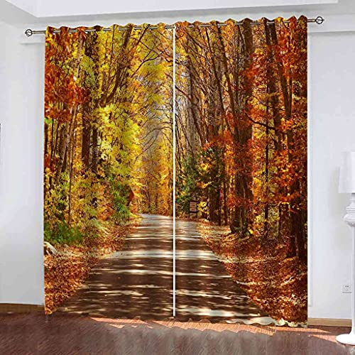 WUBMQ Rideaux Et Draperies Intérieurs 3D Bois d'or d'automne Motif Rideau Occultant Thermiques pour Chambre Salon Moderne Lot De 2 Rideaux Décoration De Fenêtre À Oeillets 220X215Cm(LxH) Cover