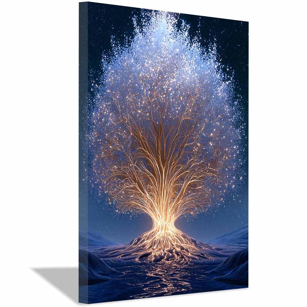 HOQIU Tree Of Life Wall Art Teals Splash Art Tree canvas prints, nature wall art, for Bathroom Home Office Decor(Multicolor)-60x80cm Framed