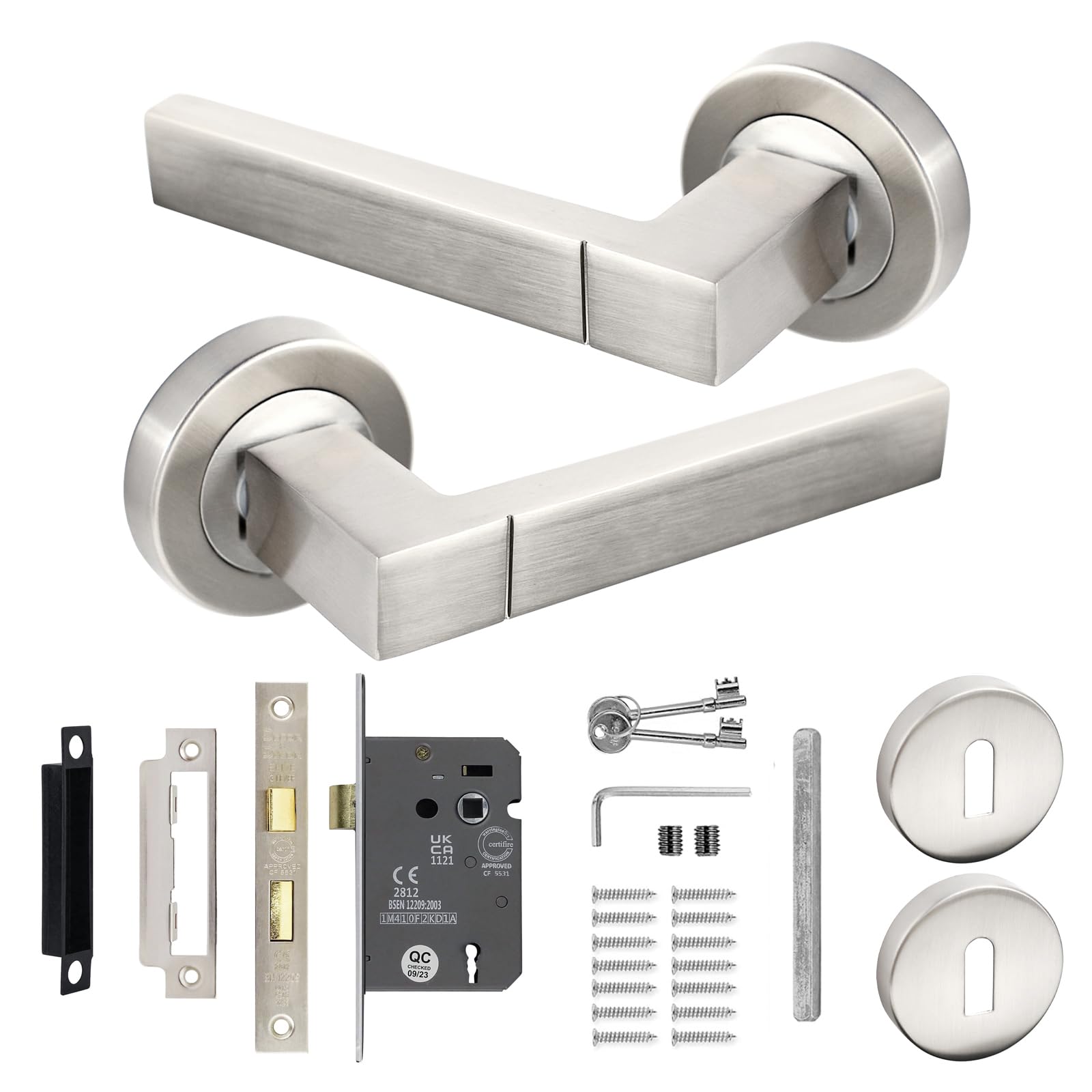 DecoranddecorDoor Handle SetNickel Internal Door Handle With LockNickel Internal Door Lever HandlesLumina Range from B&Q