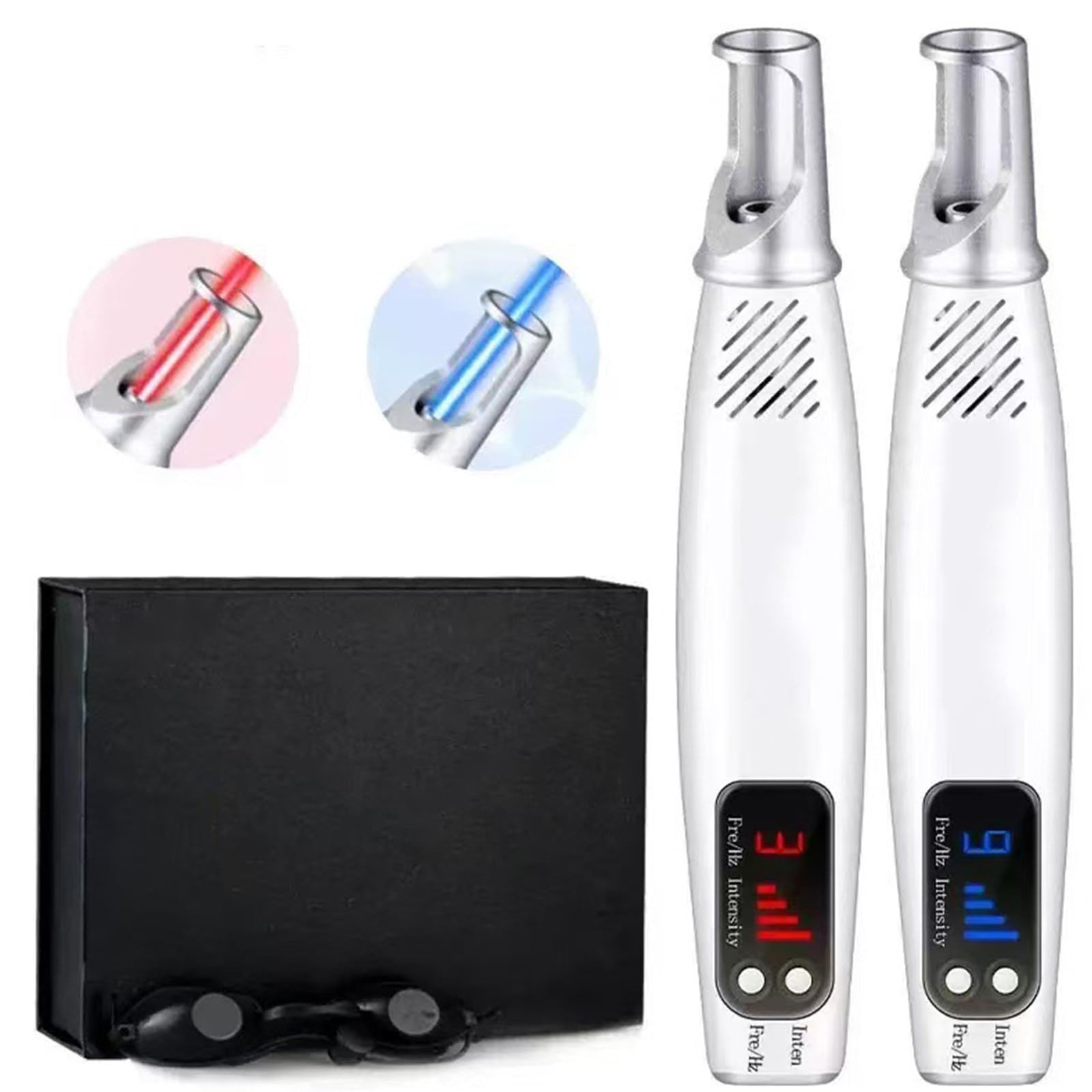 Picosecond Pen Spot Remover Skin Tag & Mole Kit, niebiesko-czerwony zestaw do usuwania znamion i narośli skórnych Picosecond Pen Tattoo Dark Spot Remover z 9 zębami Red