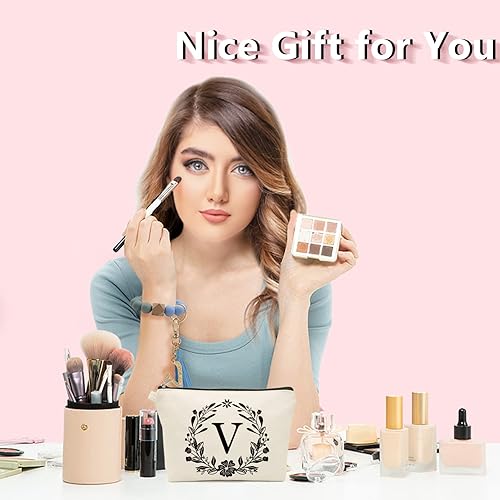 Miniatura 2 de Mcapirivo Bonita bolsa de maquillaje pequeña blanca personalizada, pulsera de pulsera con cuentas de silicona, llavero con inicial, bolsa de