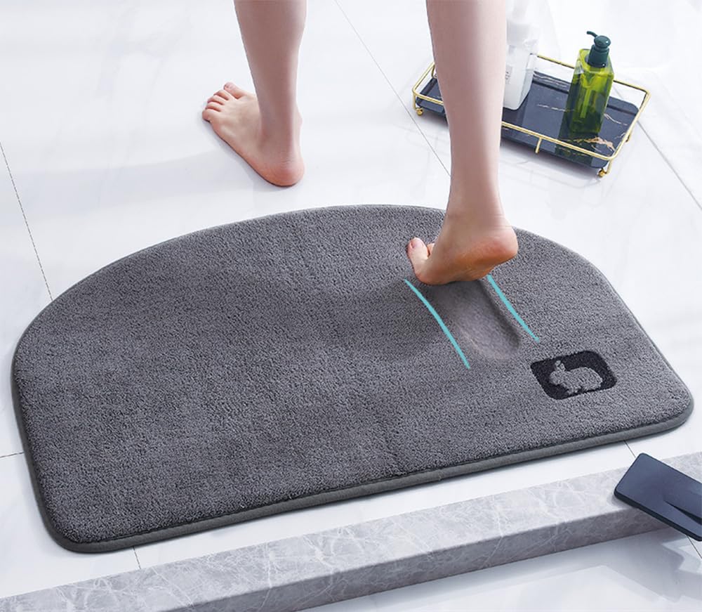 LENDIS Children's rabbit bathroom mat, very soft and non-slip surface, with embroidery pattern, very soft surface, strong water absorption ability (gray)