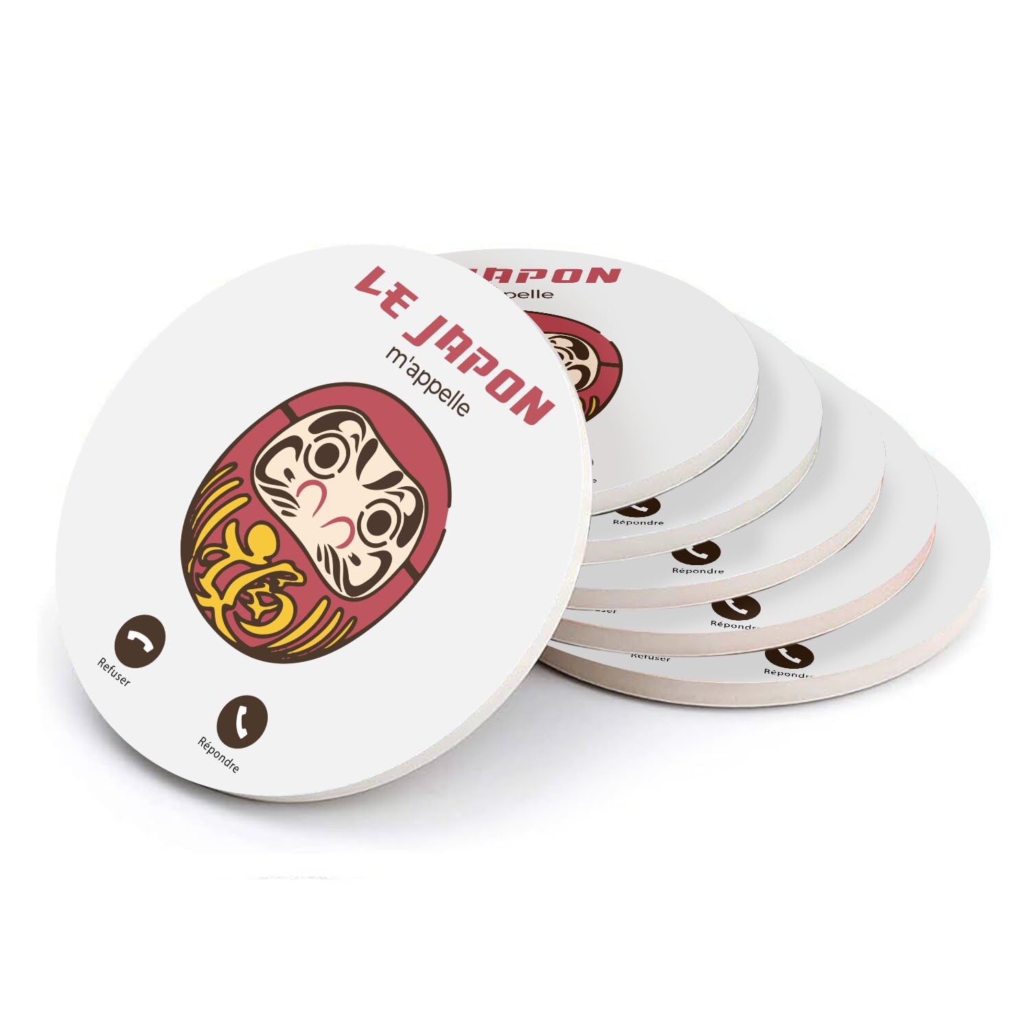 Sous-verres ronds en céramique pour un apéritif manga et voyage au Japon entre amis