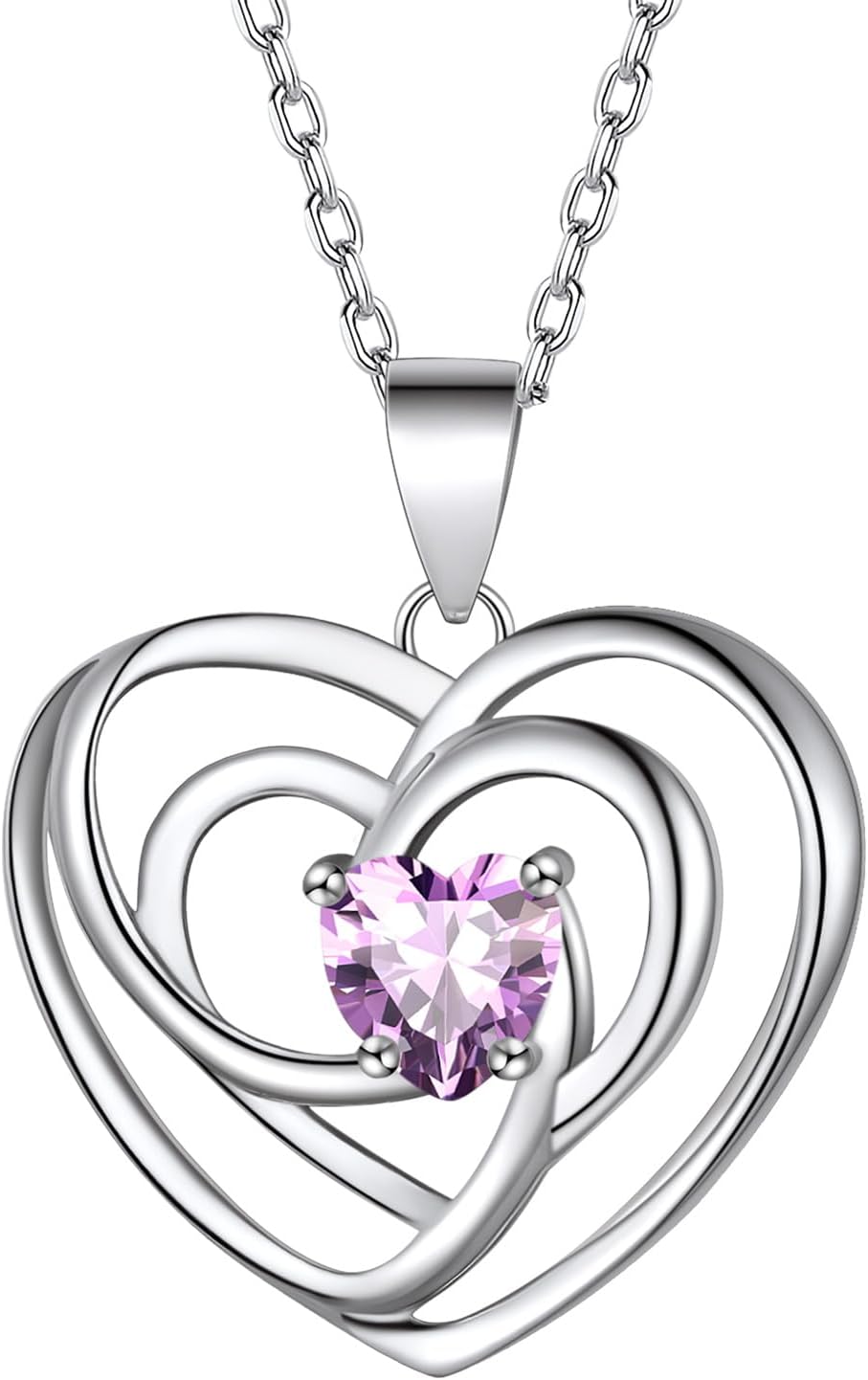 FindChic Sterling Silver Heart Birthstone Necklace for Women Girls 12 Colors Gemstone Love Heart Celtic Knot Pendant Anniversary Valentine's Day Gift for Her, with Gift Box