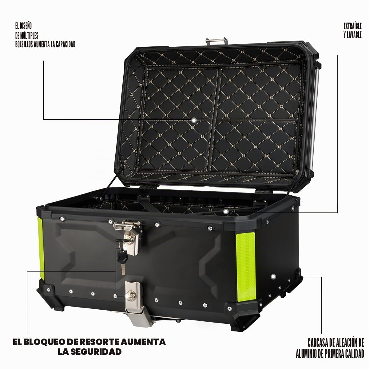MOCOERL Maleta Superior para Motocicleta, 65L Impermeable para Almacenamiento de Equipaje y Casco con Cerradura de Seguridad (Negro, 65L)