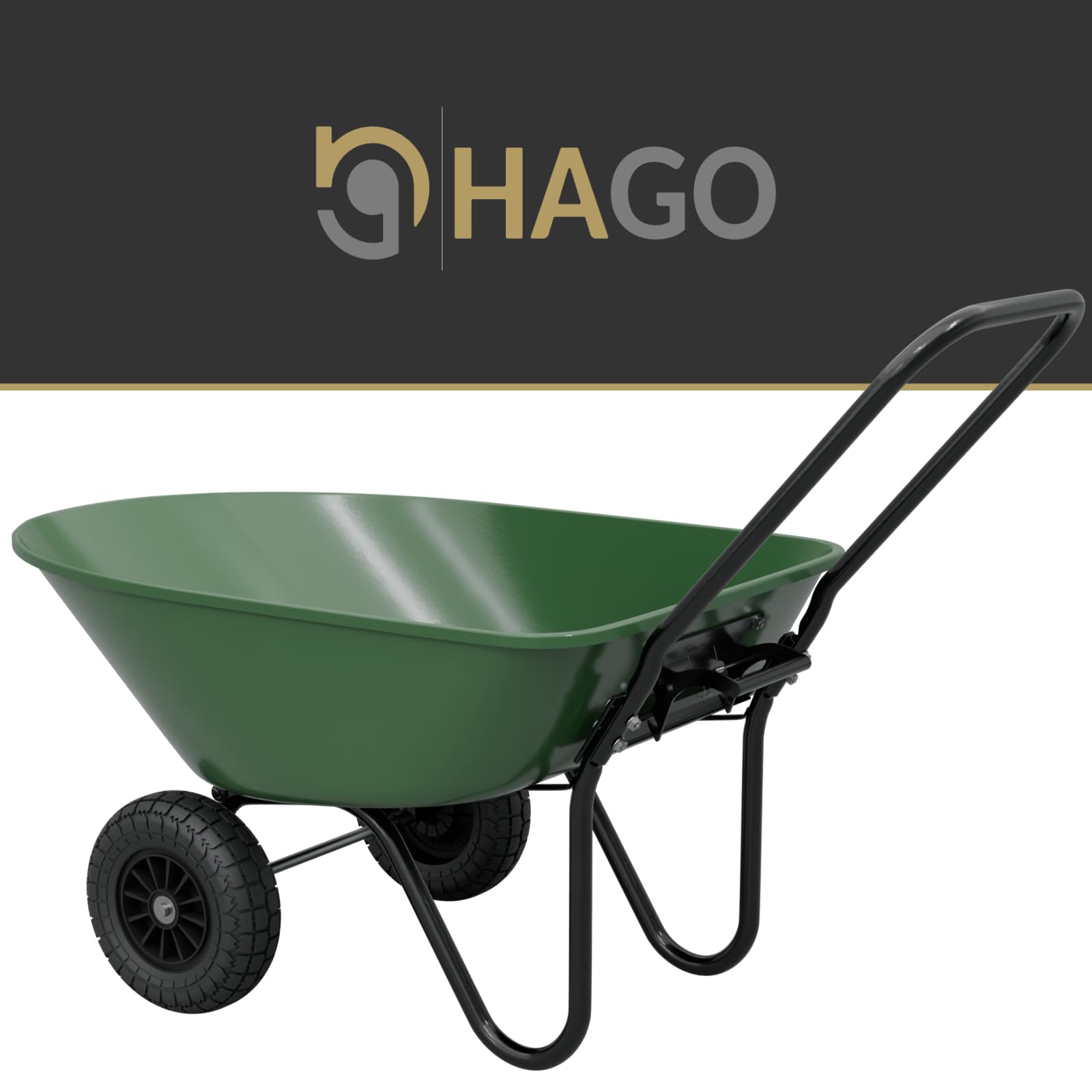 HAGO 24 | Carriola | Verde | Carrello da giardino | 78 l | 100 kg | Funzione ribaltabile | Vasca in PP | Telaio in acciaio | Ruote in PU | Carro cortile | Aiuto per il trasporto