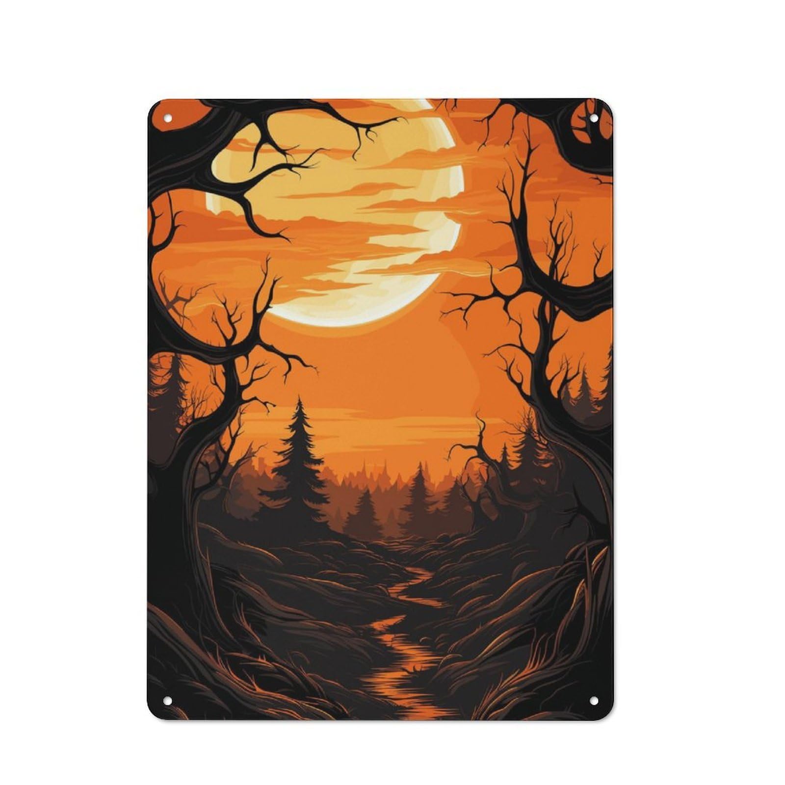 Junmoney Forest Sunset Metal Plaque 40X30cm With For Pub Or Café, Rustic Decor, For Garage, Workshop And Man Cave Decoration