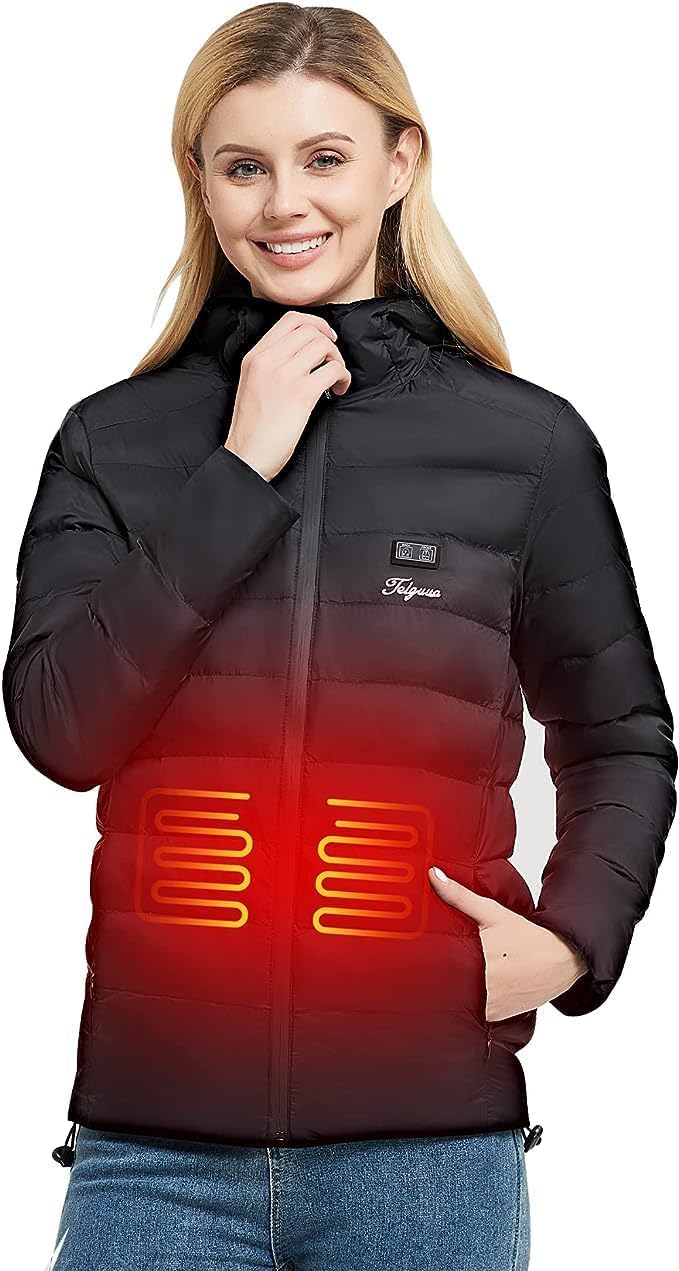TelguuaHeated Jacket Hood for Women with 7.4V 14400mAh Battery Pack included, Heated Gilet Lightweight Heated Waistcoat Winter Body Warmer and Waterproof Windproof for Riding Bicycle and Motorcycle