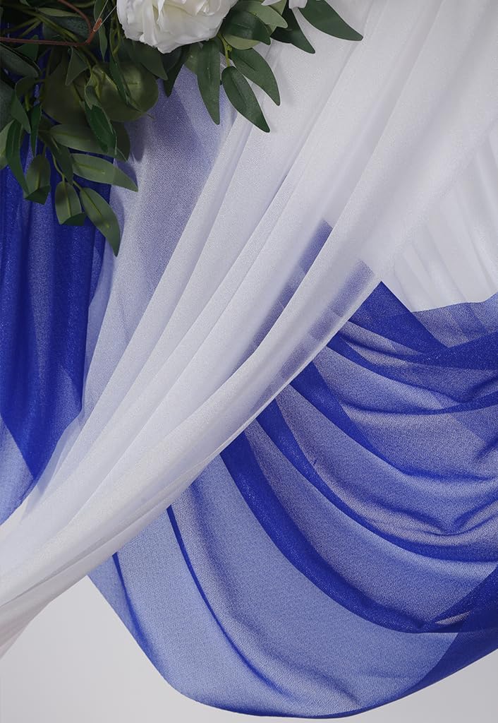 2 Panels 30Ft Extra Long Wedding Arch Draping Fabric, Sheer Arch Drapes for Wedding Party Backdrop (Slightly Shimmery, Royal Blue & White)