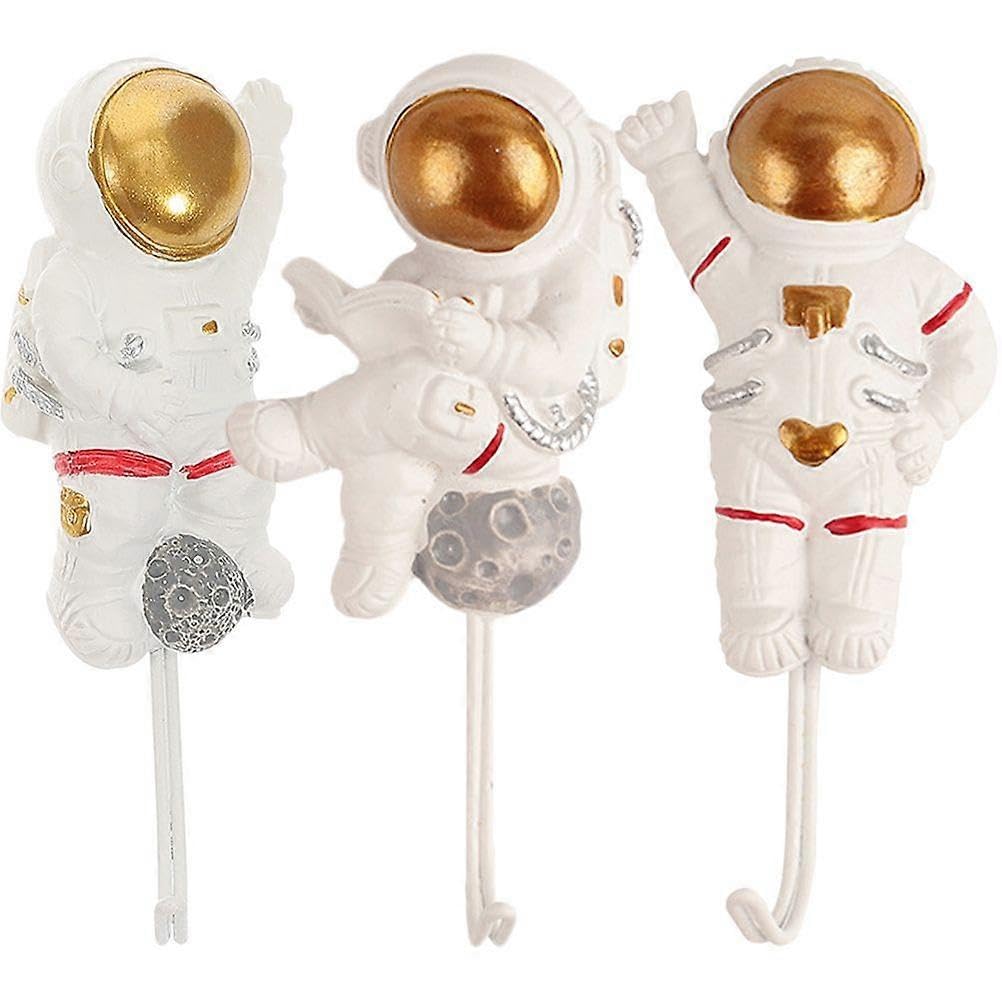 JOYHAPPST 3Pcs Wall-Mounted Hooks Astronaut Shape Sticky Hooks Adhesive Hook Coat Hangers
