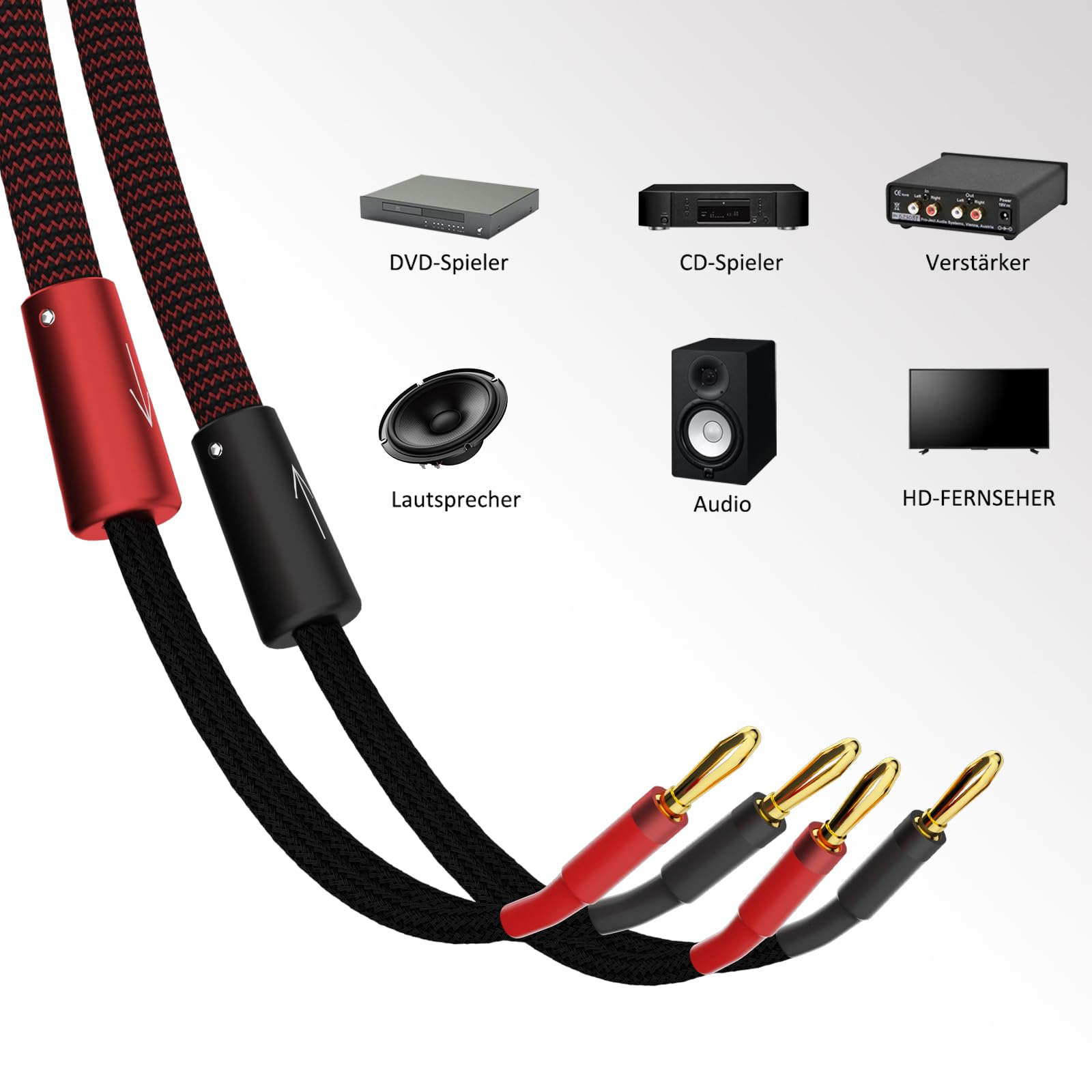 Cable de altavoz de 13 AWG, conector banana de alta gama, cable de alimentación Hi-Fi, cable de cobre blindado trenzado para altavoces OFC con anillos magnéticos para audio, cine en casa